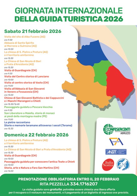Confesercenti Abruzzo: turismo, giornata internazionale delle guide turistiche. Sabato 21 e domenica 22 febbraio visite gratuite in tutta la regione